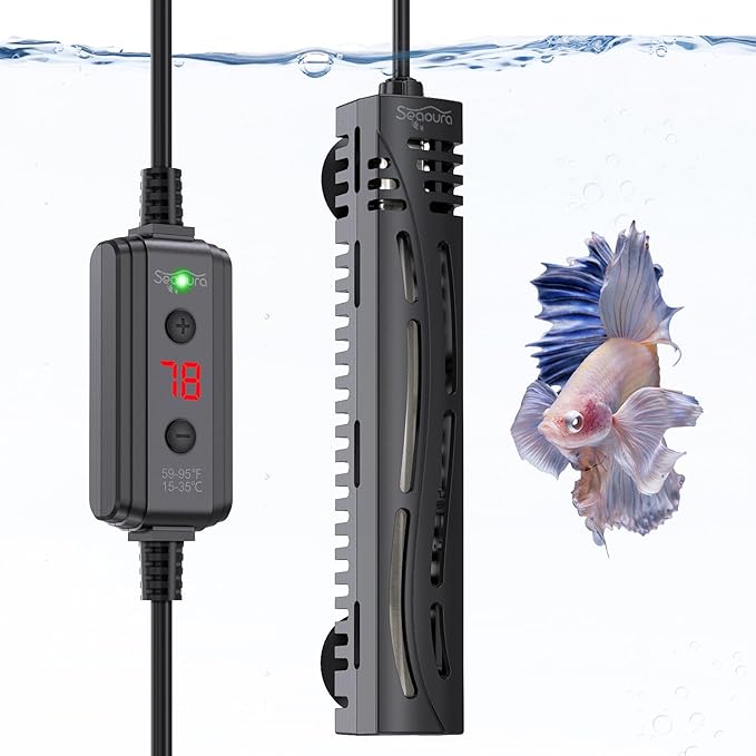 Fish Tank Heater,Aquarium Heaters,100W Aquariums Betta Heating for 10-25 Gallon with LED Temperature Display SEAOURA