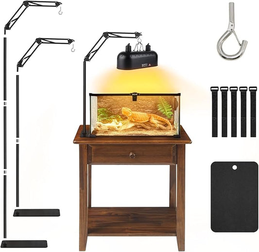 Reptile Heat Lamp Stand Adjustable Height 15.7inch to 67.1inch Tall With 360°Swing Arm Durable Light Fixture Stand for Bearded Dragon Puppies Turtle Chicken JUNWSHUI
