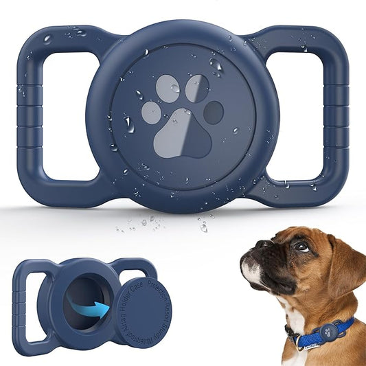 SANKALA Airtag Dog Collar Holder, [1 Pack] Waterproof Dog Airtag Holder, Silicone Full Body Covered Anti-Lost Protective Apple Air Tag Holder for Pet Collar - Fits All Width Collars, Blue SANKALA