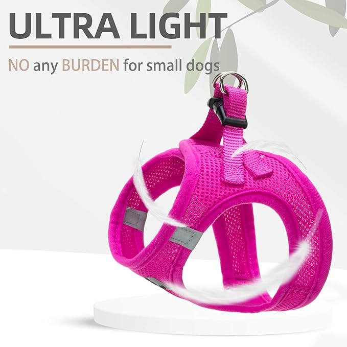 PUPTECK Adjustable Dog Harness Collar and Leash Set Step in No Pull Pet Harness for Small Medium Dogs Puppy and Cats Outdoor Walking Running, Soft Mesh Padded Reflective Vest Harnesses, Solid Pink XS PUPTECK