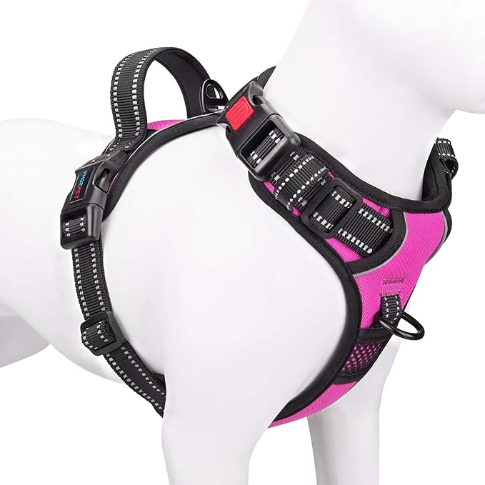 PHOEPET No Pull Dog Harnesses for Small Dogs Reflective Adjustable Front Clip Vest with Handle 2 Metal Rings 3 Buckles [Easy to Put on & Take Off](XS, Pink) - PAWPICO