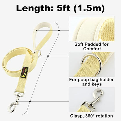 Plutus Pet Cotton Dog Harness and Leash Set, Reflective and Soft Padded, Quick Fit Vest Harness, for Small, Medium and Large Dogs, Light Yellow, S - PAWPICO