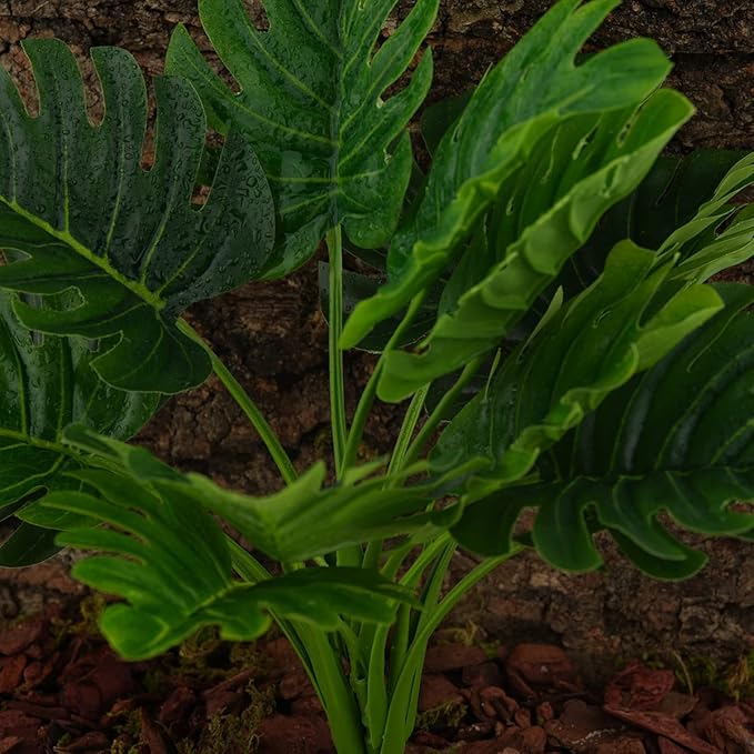 Fake Monstera Plants, Reptile Terrarium Decor, Bearded Dragon Tank Accessories fit Crested Gecko Leopard Lizard Chameleon Ball Python Snake Frog WOLEDOE