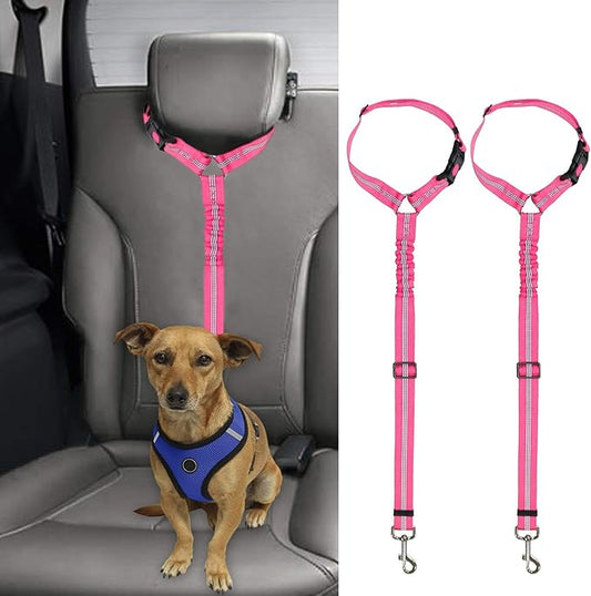 BWOGUE 2 Packs Dog Cat Safety Seat Belt Strap Car Headrest Restraint Adjustable Nylon Fabric Dog Restraints Vehicle Seatbelts Harness BWOGUEPetHome