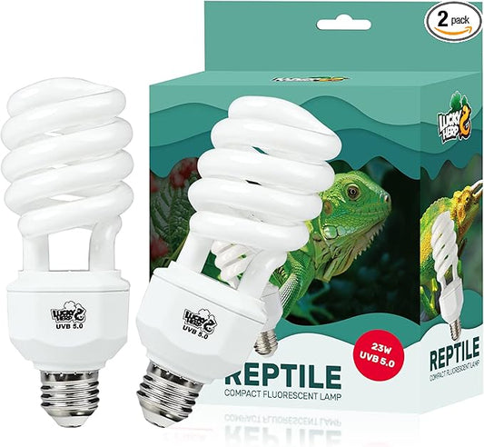 LUCKY HERP 2 Pack UVA UVB Reptile Light, 23W 5.0 UVB Bulb for Tropical and Sub Tropical Reptiles, Compact Fluorescent Terrarium Lamp, Reptile UVB Bulb for Chameleons, Lizard, Turtle LUCKYHERP
