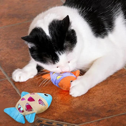 Andiker Cat Catnip Toys, 2pcs Small Cat Fish Toys with Crinkle Shine Ring Paper to Make Sound to Catch Your Cats Eyes and for Your Cats to Chew and Catch Interactive Cat Toys for Indoor Cat (2pc) - PAWPICO