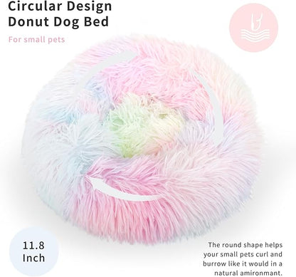 Guinea Pig Bed for Cage Plush Calming Hideout, Warm Rabbit Bed for Hamsters Hedgehogs Ferrets Dwarf Rabbits and Other Small Animals 11.8 inch Rainbow - PAWPICO