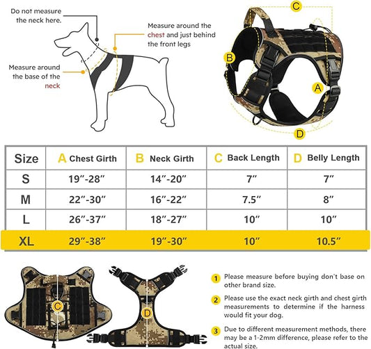 WINGOIN Tactical Dog Harness for Extra Large Dogs, Heavy Duty No Pull Dog Harness with Handle, Adjustable Reflective Military K9 German Shepherd Big Size Dog Vest for Training, Walking, Camo (XL) - PAWPICO