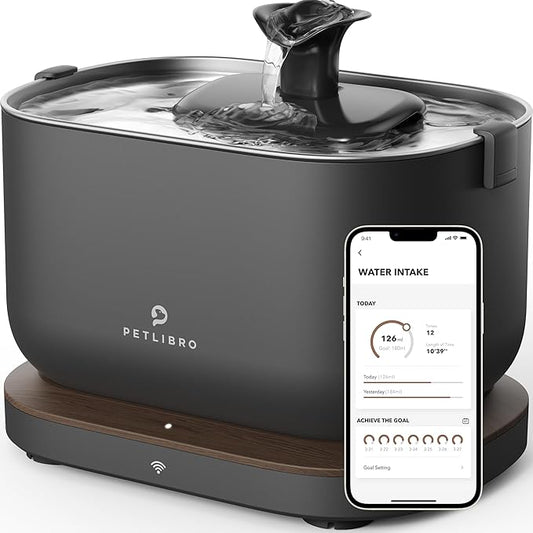 PETLIBRO App Monitoring Cat Water Fountain, 2.5L/84oz Dockstream Pet Water Fountains for Cats Indoor, Automatic Cat Water Dispenser for Drinking with 2.4G Wi-Fi, Smart Fountain, Stainless Steel Tray - PAWPICO