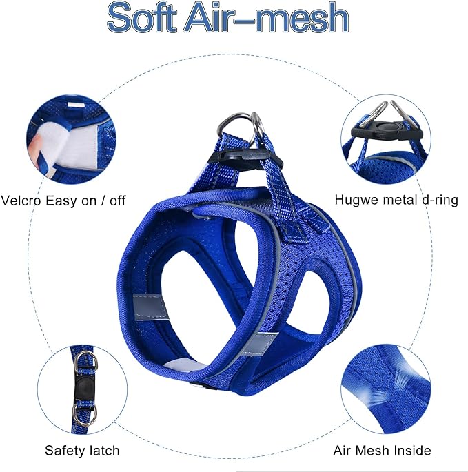 Dog Harness for Small Dogs, Small Dog Harness and Leash Set, Honeycomb Grid, Reflective Lightweight Harness & Anti-Twist Pet Lead,Dog Harness(Multi Color, Size: XS-S-M) (XS, Sapphire Blue) PAWPICO