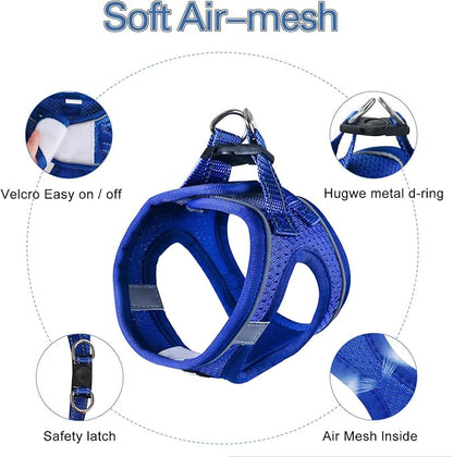 Dog Harness for Small Dogs, Small Dog Harness and Leash Set, Honeycomb Grid, Reflective Lightweight Harness & Anti-Twist Pet Lead,Dog Harness(Multi Color, Size: XS-S-M) (XS, Sapphire Blue) PAWPICO