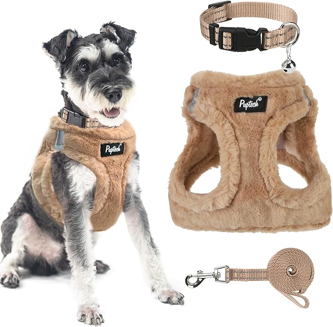 PUPTECK Adjustable Dog Harness Collar and Leash Set Step in No Pull Pet Harness for Small Medium Dogs Puppy and Cats Outdoor Walking Running, Soft Mesh Padded Reflective Vest Harnesses, Khaki M PUPTECK