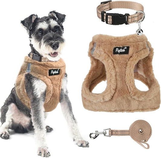 PUPTECK Adjustable Dog Harness Collar and Leash Set Step in No Pull Pet Harness for Small Medium Dogs Puppy and Cats Outdoor Walking Running, Soft Mesh Padded Reflective Vest Harnesses, Khaki M PUPTECK
