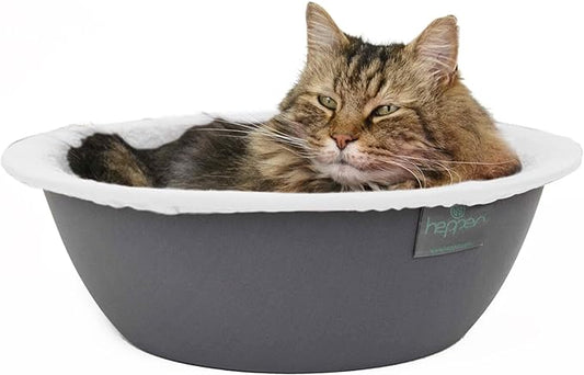 Hepper Cat Nest - Washable Cat Bed with Removable Fluffy Fleece Liner - Cozy Comfy Calming Cat Bed Round Shape - Cat Warming Bed - Donut Cat Bed Desk Ready - Small Cat Bed for Indoor Cats (Grey/White) - PAWPICO