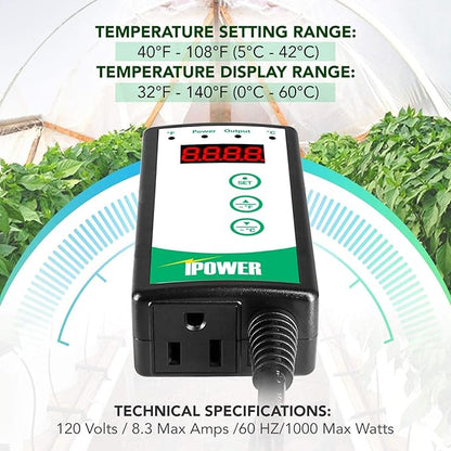 iPower PTHTPDCTRLV2HTPDXL 8"x18" Reptile Heating Pad Under Tank Terrarium Heat Mat with Digital Thermostat Temperature Controller for Small Animals iPower