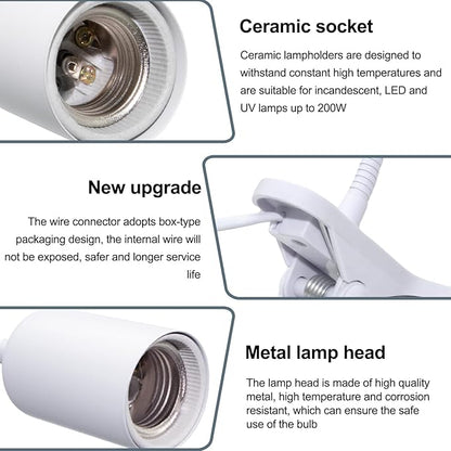 Turtle Heat Lamp Tortoise 2 Pack Terrarium Heat Lamps Reptile Light with 40CM Stable Gooseneck Terrarium Turtle Lamp with 240cm Cord for Lizards, Snakes, Aquarium Aquatic Reptile Amphibian(No Bulb) WTETMYL