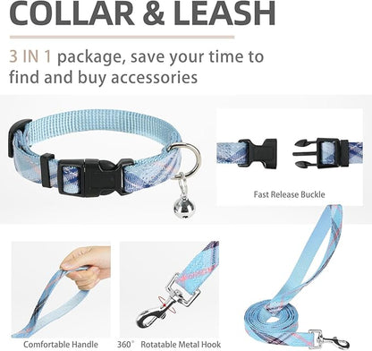PUPTECK Adjustable Dog Harness Collar and Leash Set Step in No Pull Pet Harness for Small Medium Dogs Puppy and Cats Outdoor Walking Running, Soft Mesh Padded Reflective Vest Harnesses, Blue M PUPTECK