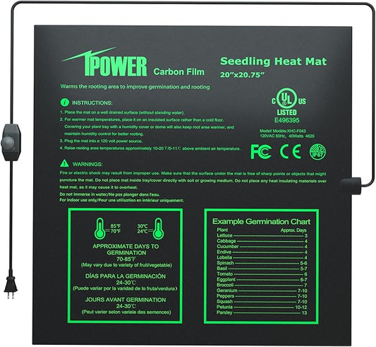 iPower 20" x 20.75" Seeding Heat Mat with Thermostat Temperature Adjustable Knob Durable Warm Hydroponic Plant Germination Starting Pad, Black iPower