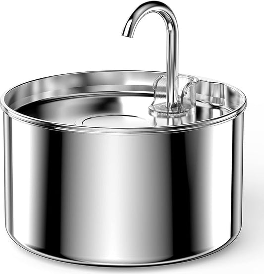 Stainless Steel Cat Water Fountain: Pet Fountains Indoor Metal Automatic Dispenser Cat Waterer Bowls Dog Faucet Bottle Pets 24/7 Running Watering for Drinking Quiet Pump with 1 Filter - PAWPICO