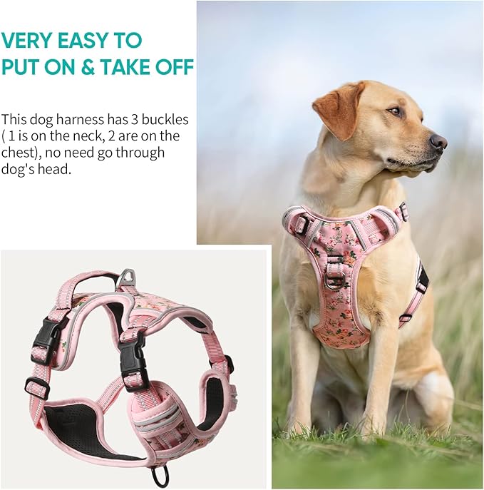 Timos Dog Harness, No-Pull Pet Harness with 2 Leash Clips, 3 Snap Buckles Adjustable Soft Padded Dog Vest, Reflective No-Choke Pet Oxford Vest with Easy Control Handle for Small Medium Large Dogs Timos