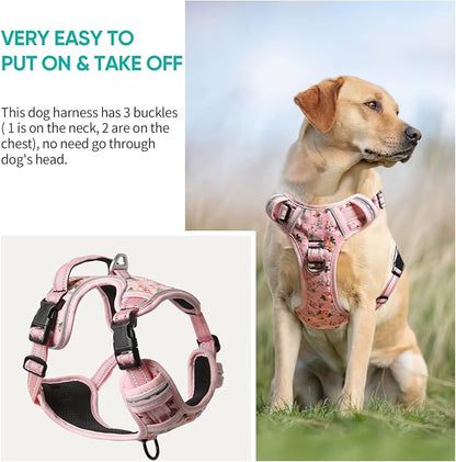 Timos Dog Harness, No-Pull Pet Harness with 2 Leash Clips, 3 Snap Buckles Adjustable Soft Padded Dog Vest, Reflective No-Choke Pet Oxford Vest with Easy Control Handle for Small Medium Large Dogs Timos