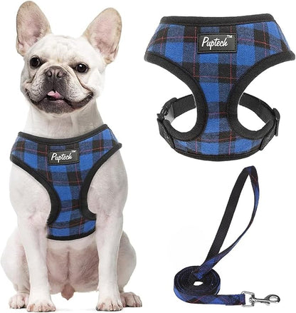 PUPTECK Soft Mesh Dog Harness and Leash Set Pet Puppy Cat Comfort Padded Vest No Pull Harnesses, Navy Blue, S PUPTECK