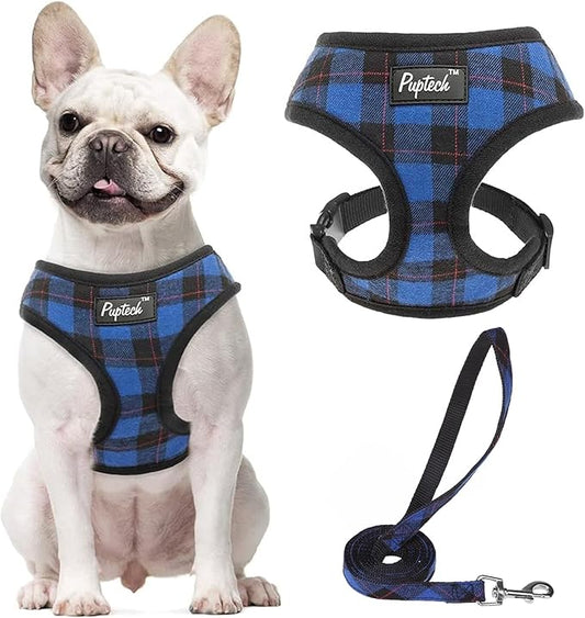 PUPTECK Soft Mesh Dog Harness and Leash Set Pet Puppy Cat Comfort Padded Vest No Pull Harnesses, Navy Blue, S PUPTECK