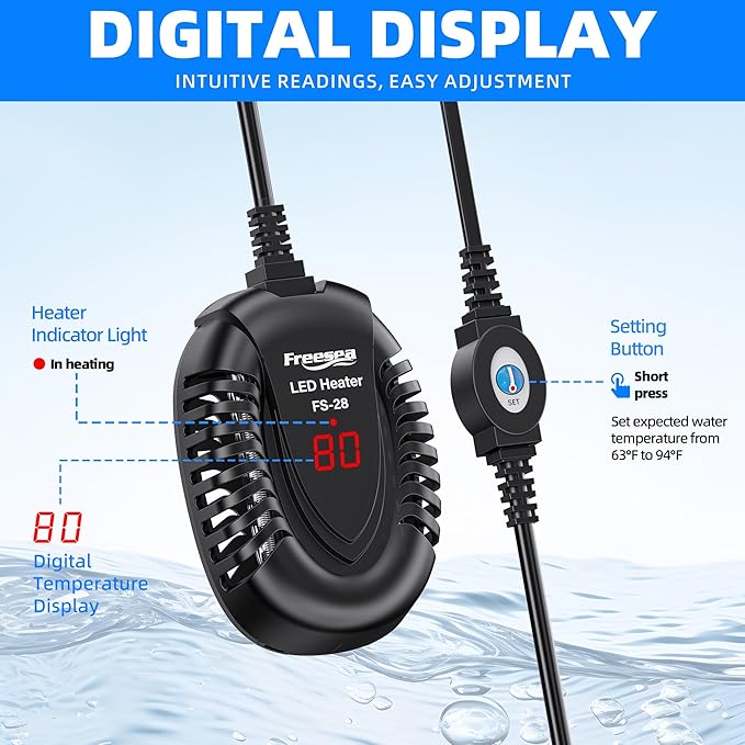 FREESEA Aquarium Fish Tank Heater: 75W Small Submersible Turtle Heater with Adjustable Temperature External Controller for Betta | Saltwater | Freshwater | 5-15 Gallon FREESEA