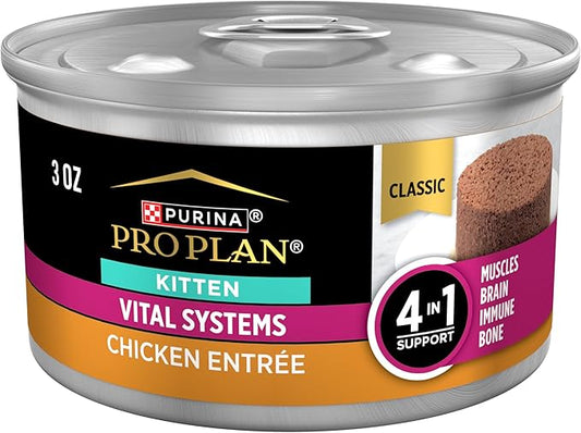 Purina Pro Plan Vital Systems Chicken Entree Wet Kitten Food 4-in-1 Muscles, Brain, Immune and Bone - (Pack of 24) 3 oz. Cans - PAWPICO