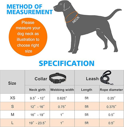 Reflective Dog Collar Padded with Soft Neoprene Breathable Adjustable Nylon Dog Collars for Small Medium Large Dogs (Medium (Pack of 1), Black Collar+Leash) ladoogo
