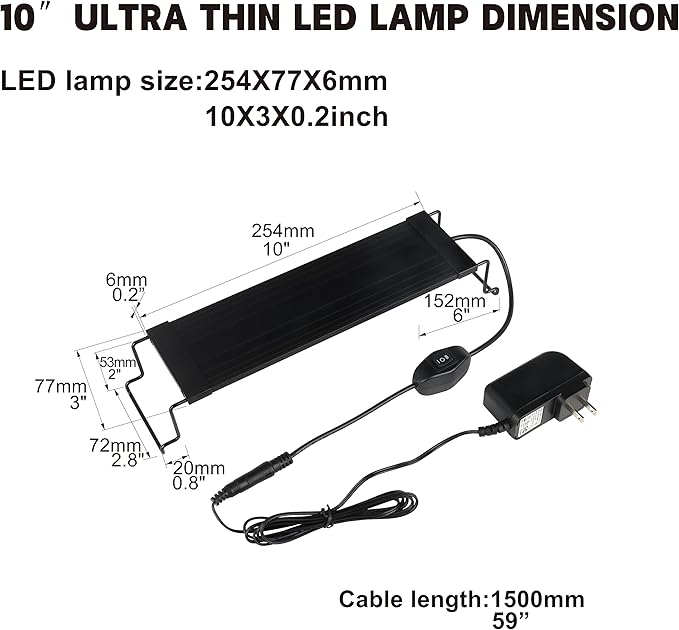 Aquarium Lights Fish Tank Light 10 Gallon Planted Ultra Slim Aquarium LED Light with Switch (10-15") Waterrebirth