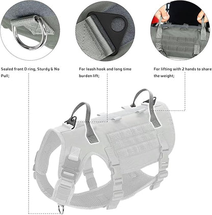 Forestpaw Tactical Dog Harness for Large Dogs,Tactical Dog Collar with Bungee Leash Set,No Pull Military Dog Harness for Dog Walking Training,Adjustable for Medium Large Dogs,Gray S Forestpaw