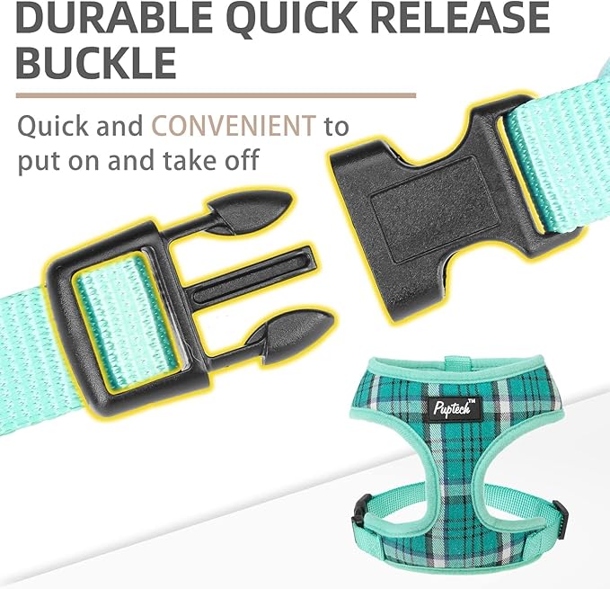 PUPTECK Soft Mesh Dog Harness and Leash Set Pet Puppy Cat Comfort Padded Vest No Pull Harnesses, Green, M PUPTECK