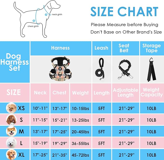 NESTROAD No Pull Dog Harness with Leash, Reflective No Choke Pet Vest Harness,Adjustable Soft Padded Dog Harness with Easy Control Handle for Small Dogs(Checkered Beige,Small) NESTROAD