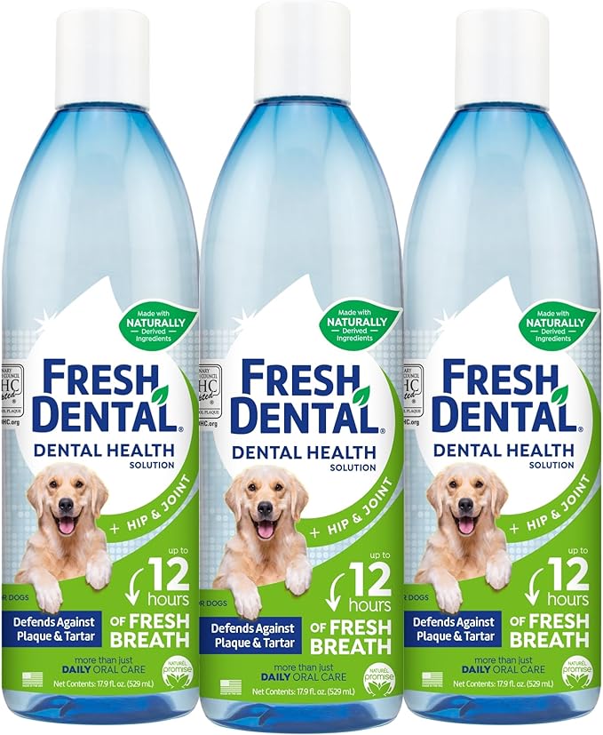 Naturel Promise Fresh Dental Hip & Joint Water Additive Dog Breath Freshener for Dogs, 17.9oz Bottle - 3 Pack NaturelPromise