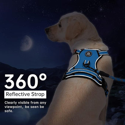 IVY&LANE No Pull Dog Harness for Large Dogs, Dog Vest Harness with Leash, Safety Belt and Storage Strap, Fully Adjustable Harness, 360° Reflective Strip, Soft Handle (Blue,XL) IVYLANE