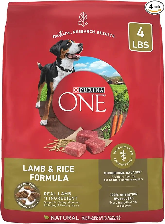 Purina ONE Dry Dog Food Lamb and Rice Formula - (Pack of 4) 4 lb. Bags - PAWPICO