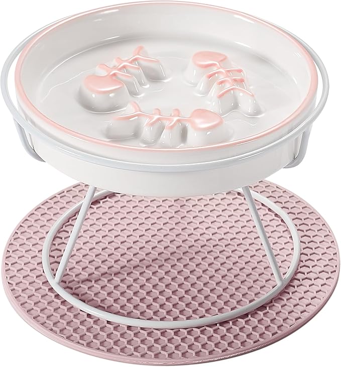 Upgrade Whisker-Fatigue-Free Cat Slow Feeder Bowl, Raised Cat Food Bowl Improved Design, Anti Vomit Promotes Digestion and Prevents Obesity, Slow Down Your Feline Friend Eating Speed - PAWPICO