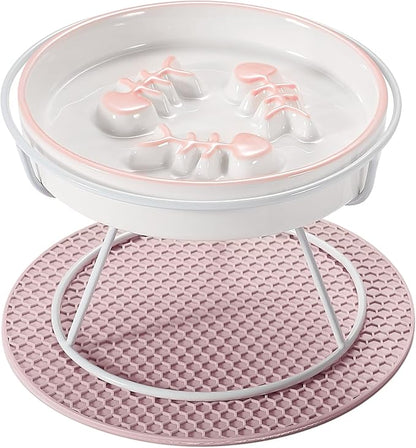 Upgrade Whisker-Fatigue-Free Cat Slow Feeder Bowl, Raised Cat Food Bowl Improved Design, Anti Vomit Promotes Digestion and Prevents Obesity, Slow Down Your Feline Friend Eating Speed - PAWPICO