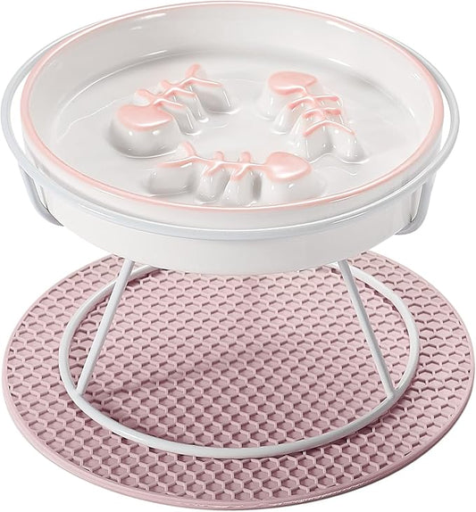Upgrade Whisker-Fatigue-Free Cat Slow Feeder Bowl, Raised Cat Food Bowl Improved Design, Anti Vomit Promotes Digestion and Prevents Obesity, Slow Down Your Feline Friend Eating Speed - PAWPICO