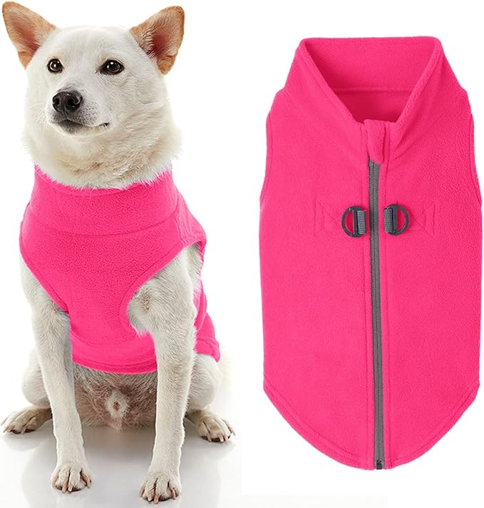 Gooby Zip Up Fleece Dog Sweater - Pink, Medium - Warm Pullover Fleece Step-in Dog Jacket with Dual D Ring Leash - Winter Small Dog Sweater - Dog Clothes for Small Dogs Boy and Medium Dogs - PAWPICO