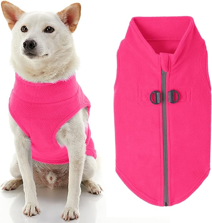 Gooby Zip Up Fleece Dog Sweater - Pink, X-Large - Warm Pullover Fleece Step-in Dog Jacket with Dual D Ring Leash - Winter Small Dog Sweater - Dog Clothes for Small Dogs Boy and Medium Dogs - PAWPICO
