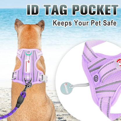 BARKBAY No Pull Dog Harness Large Reflective Dog Harness with Front Clip and Easy Control Handle for Walking Training Running with ID tag Pocket(Violet Purple,S) BARKBAY