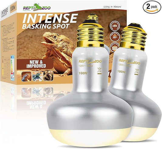 REPTI ZOO 2 Pack Heat Lamp 100W, Intense Basking Spot Simulated Natural Sunlight Heating Lamp Bulb, Heat Emitter UVA Heat Lamp Bulb for Reptile Chickens Pet Brooder REPTIZOO