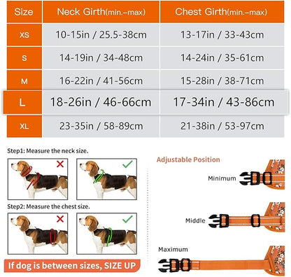Timos Dog Harness for Large Dog, No Pull Service Vest with Reflective Strips and Control Handle,No Choke Dog Harness with 2 Metal Rings for Easy Walking,Outdoor Training,Flower Orange, L Timos