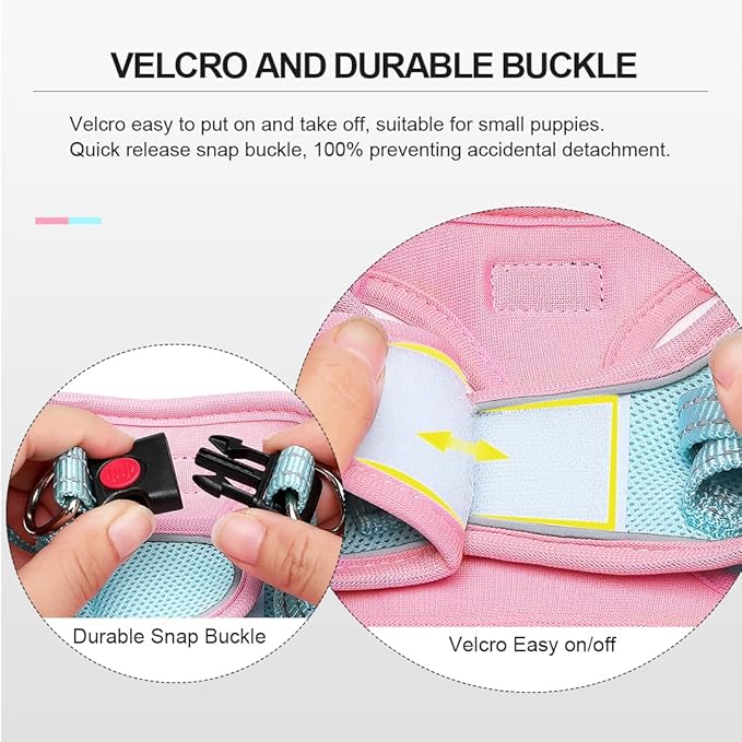 Mercano Soft Mesh Dog Harness and Leash Set, No-Chock Step-in Reflective Breathable Lightweight Easy Walk Escape Proof Vest Harnesses with Safety Buckle for Small Medium Dogs, Cats (M, Pink Blue) PAWPICO