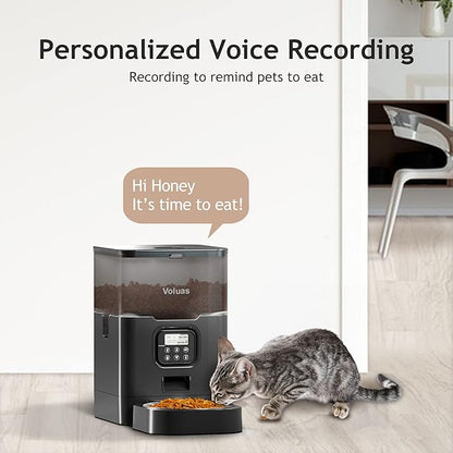 VOLUAS Automatic Cat Feeders - Dry Food Dispenser with Timer, Desiccant Bag, Programmable Portion Size Control 4 Meals Per Day, 10s Voice Recorder - PAWPICO