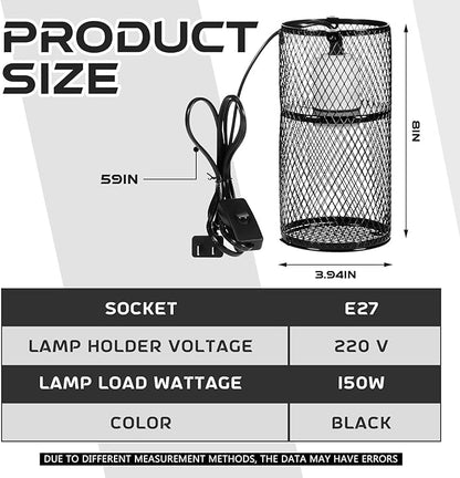 VIHOSE 4 Pcs Reptile Heat Lamp Guard with 150W Ceramic Heat Emitter Basking Anti Scald Heating Lamp Holder Mesh Cage Reptile Protection Lampshades for Reptile Lizard Snake Chick, Bulb Not Included VIHOSE