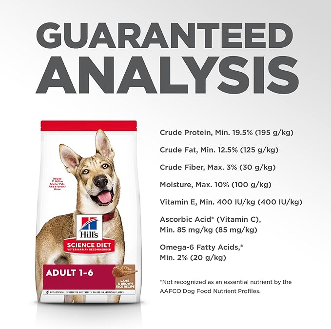 Hill's Science Diet Adult 1-6, Adult 1-6 Premium Nutrition, Dry Dog Food, Lamb & Brown Rice, 33 lb Bag - PAWPICO