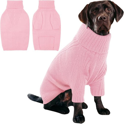 IECOii XXL Dog Sweater,Knit Big Dog Sweater Christmas,Pet Turtleneck Doggy Sweatshirt for Extra Large Dogs boy Girl,Large Size Dog Cold Weather Outfit English Bulldog Clothes for Winter(Pink,XXL) - PAWPICO